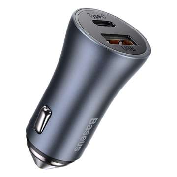 Baseus Golden Contactor Pro Car Charger, USB USB-C, QC4.0, PD, SCP, 40W (Gray) USB to USB-C Cable 1m