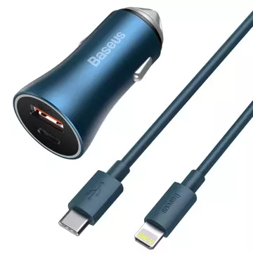 Baseus Golden Contactor Pro fast car charger USB Type C / USB 40 W Power Delivery 3.0 Quick Charge 4 SCP FCP AFC USB Type C cable - Lightning blue (TZCCJD-03)