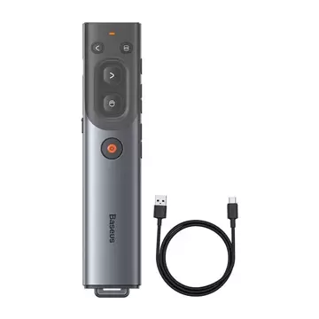 Baseus Orange Dot multifunctional remote control for presentation, with red laser pointer, rechargeable (gray)