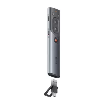 Baseus Orange Dot multifunctional remote control for presentation, with red laser pointer, rechargeable (gray)