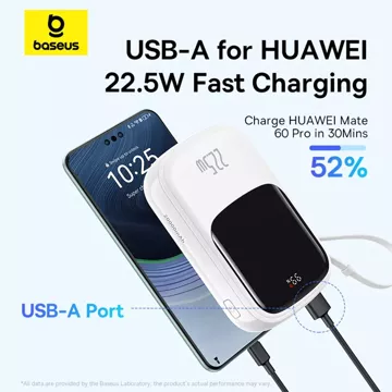 Baseus Qpow Pro 20000mAh 22.5W Powerbank with Built-in USB-C Cable and Display - White