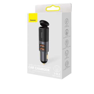 Baseus Share Together Fast car charger with cigarette lighter socket, 2x USB, 120W (gray)