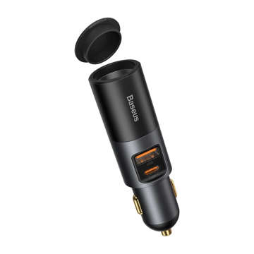 Baseus Share Together Fast car charger with cigarette lighter socket, USB USB-C, 120W (gray)