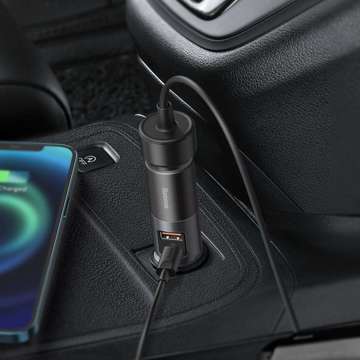 Baseus Share Together Fast car charger with cigarette lighter socket, USB USB-C, 120W (gray)