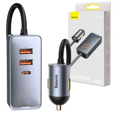 Baseus Share Together car charger with 3x USB extension cable USB-C 120W Gray