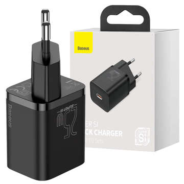 Baseus Super Si USB-C Type C PD 25W Black power adapter