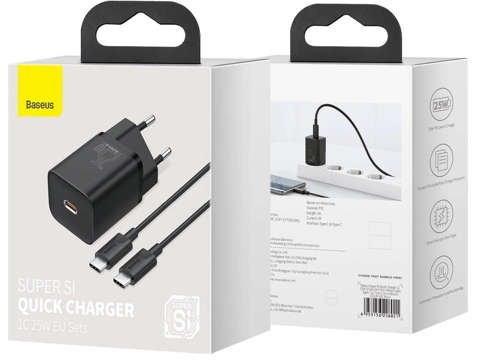 Baseus USB-C PD 25W wall charger cable for USB-C Black