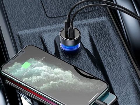 Baseus USB /USB-C Type-C LED 65W QC PPS Car Charger Gray