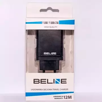 "Beline 1xUSB and 1xUSB-C wall charger 5A 18W black/black (only head)"