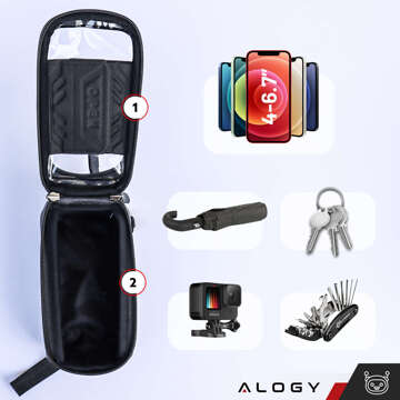 Bicycle bag case for phone 6.7 inch bag bicycle frame holder capacious 2l waterproof Black Alogy