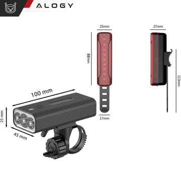 Bike Light Front Rear LED Front Rear Bike Light Lighting Waterproof IPX5 USB Bike Light Alogy