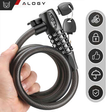 Bike lock, bike lock, strong cable, 120 cm, Alogy bike lock, code, key, black