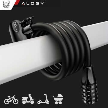 Bike lock, bike lock, strong cable, 120 cm, Alogy bike lock, code, key, black