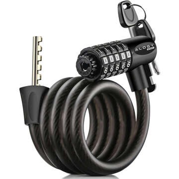 Bike lock, bike lock, strong cable, 120 cm, Alogy bike lock, code, key, black