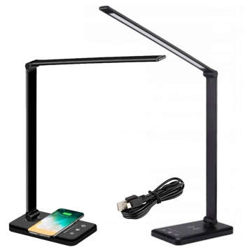 Black LED desk lamp with inductive charger for QI phone