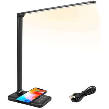 Black LED desk lamp with inductive charger for QI phone