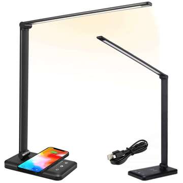 Black LED desk lamp with inductive charger for QI phone