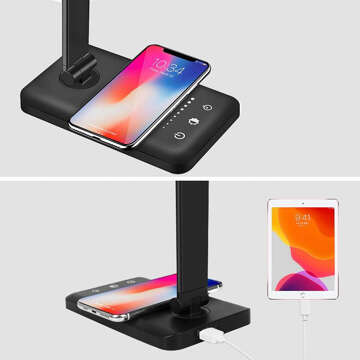 Black LED desk lamp with inductive charger for QI phone