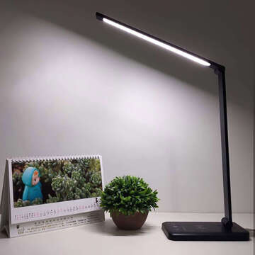 Black LED desk lamp with inductive charger for QI phone