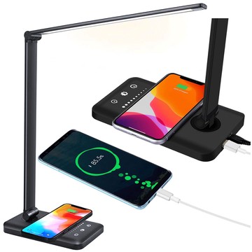 Black LED desk lamp with inductive charger for QI phone