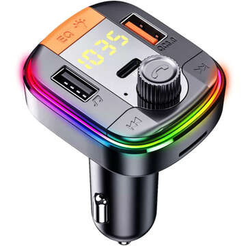 Bluetooth 5.0 FM Car Transmitter Fast Charger 43W 2x USB QC 3.0 USB-C PD Micro SD Yesido for car black