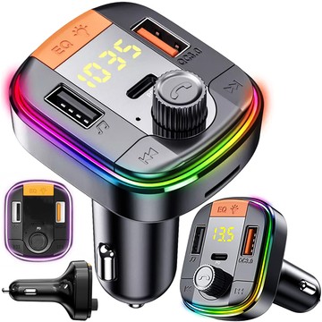 Bluetooth 5.0 FM Car Transmitter Fast Charger 43W 2x USB QC 3.0 USB-C PD Micro SD Yesido for car black