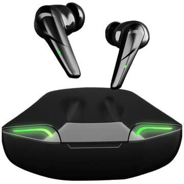 Bluetooth 5.2 TWS Wireless Headphones in Powerbank Case for Gamers for Gaming LED Black