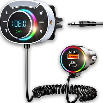 Bluetooth Audio FM MP3 BT Transmitter Fast USB Car Charger QC 3.0 USB-C Type C PD for Alogy Car