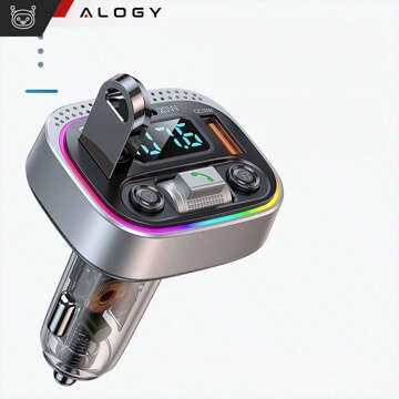 Bluetooth FM MP3 Car Transmitter Fast Charger 2 x USB QC 3.0 USB-C C PD 20W LED RGB Alogy Car silver