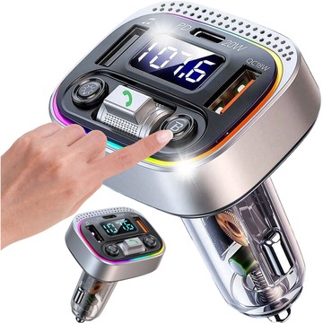 Bluetooth FM MP3 Car Transmitter Fast Charger 2 x USB QC 3.0 USB-C C PD 20W LED RGB Alogy Car silver