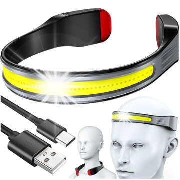 COB LED headlamp for running on a bicycle, powerful, rechargeable, USB Type C, Alogy headlamp, IPX4, black