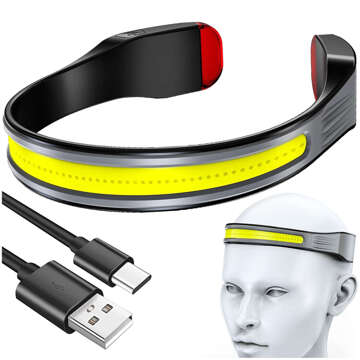 COB LED headlamp for running on a bicycle, powerful, rechargeable, USB Type C, Alogy headlamp, IPX4, black