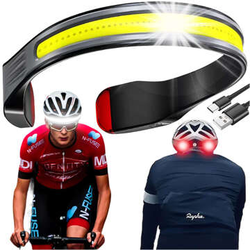 COB LED headlamp for running on a bicycle, powerful, rechargeable, USB Type C, Alogy headlamp, IPX4, black