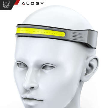 COB LED headlamp for running on a bicycle, powerful, rechargeable, USB Type C, Alogy headlamp, IPX4, black