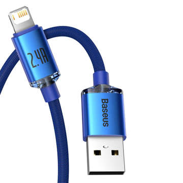 Cable 1.2m Baseus Crystal USB cable for Lightning iPhone 2.4A Blue