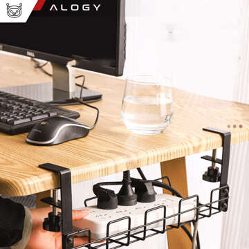 Cable organizer, shelf holder under the table top for cables, desk strips, under-desk aluminum 38.5cm Alogy Black