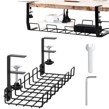 Cable organizer, shelf holder under the table top for cables, desk strips, under-desk aluminum 38.5cm Alogy Black