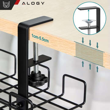 Cable organizer, shelf holder under the table top for cables, desk strips, under-desk aluminum 38.5cm Alogy Black