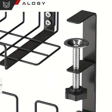 Cable organizer, shelf holder under the table top for cables, desk strips, under-desk aluminum 38.5cm Alogy Black