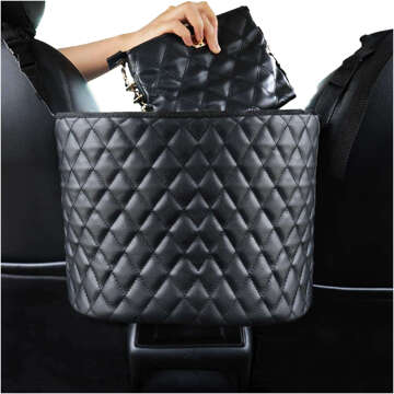 Car Organizer Between Seat Storage Box Cover Car Protector Black Quilted Elegant 2x Headrest Holder