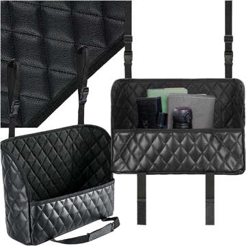 Car Organizer Between Seat Storage Box Cover Car Protector Black Quilted Elegant 2x Headrest Holder