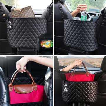 Car Organizer Between Seat Storage Box Cover Car Protector Black Quilted Elegant 2x Headrest Holder