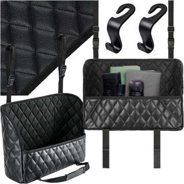 Car Organizer Between Seat Storage Box Cover Car Protector Black Quilted Elegant 2x Headrest Holder