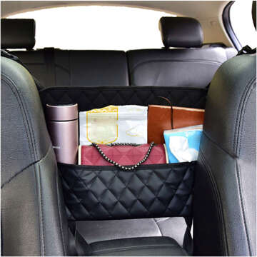 Car Organizer Between Seat Storage Box Cover Car Protector Black Quilted Elegant 2x Headrest Holder