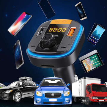 Car Transmitter Bluetooth 5.0 FM Fast Charger 43W 2x USB QC 3.0 USB-C PD Micro SD Yesido for Car Black Case