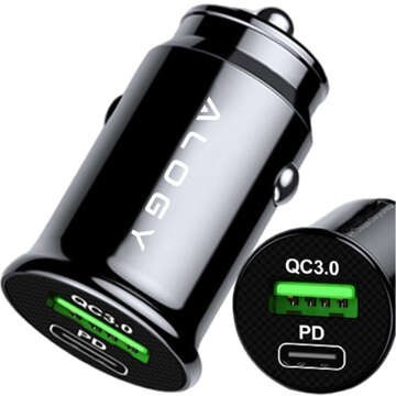 Car charger 38W USB QC 3.0 18W USB-C C PD 20W fast and strong for Alogy Car phone black USB-C cable 1m