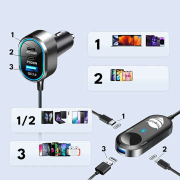 Car charger splitter 100W strong 6xUSB for phone laptop tablet with 6 ports C79ACC USB-C Black