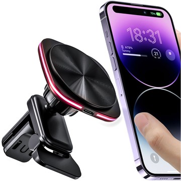 Car grill holder with Mag Safe 15w charger for iPhone LED PD QC 3.0 for car air vent Alogy black