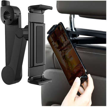 Car holder for phone tablet on car headrest Car Holder adjustable 4.7-8" Black