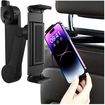 Car holder for phone tablet on car headrest Car Holder adjustable 4.7-8" Black